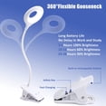 thumbnail image 4 of Lámpara de escritorio LED inalámbrica recargable de 3 W, 24 LED, táctil, con clip, 3 colores y 3 niveles de brillo, pequeña lámpara de lectura para niños antes de dormir, portátil, color blanco., 4 of 5
