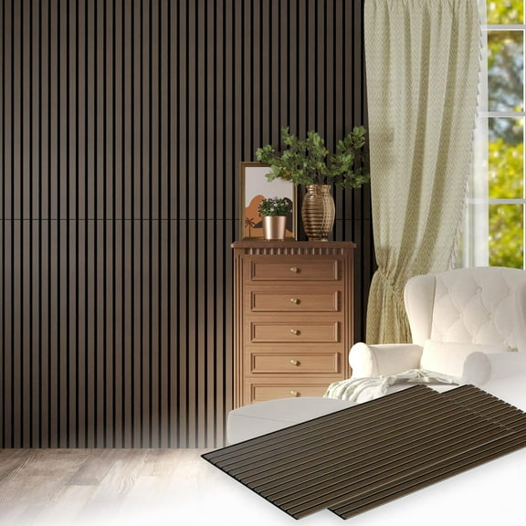 Oxdigi 3D Wood Slat Wall Panel, Sound Absorbing Panels for Interior Wall Décor 23.6" X 47.2" - 2 Pcs - Walnut
