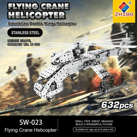 Model King Helicopter 632Pcs Heavy Lift Helicopters Intelligent Construction Set 3D Stainless Steel Model Kit DIY Gift Model Building Educational Toys ()
