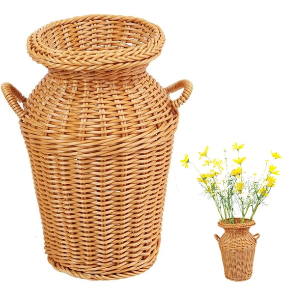 NOGIS Wicker Vase Rattan Woven Flower Basket Autumn Rattan Woven Vase Art Vase Rustic Flower Vase Hand Woven Dried Flower Vase for Home Decoration, 14cmx24cm