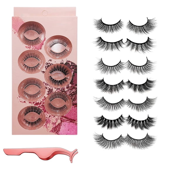 7 Styles False Eyelashes Reusable Natural Thick with Eyelash Tweezer
