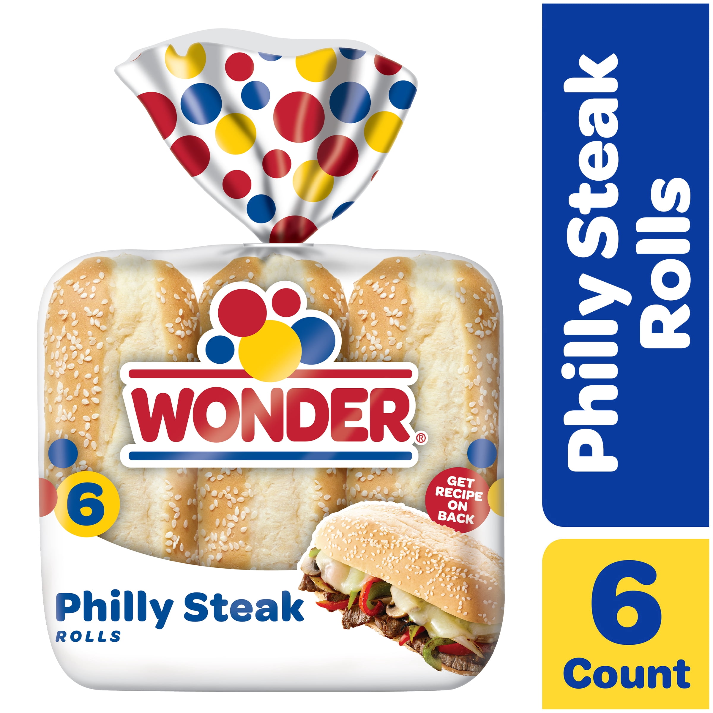 Wonder Bread Philly Steak Rolls, White Bread Sub Rolls, 15 ounce, 6 Count