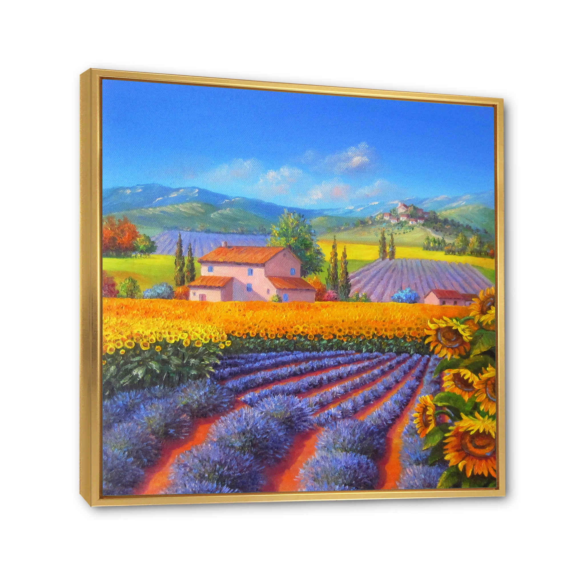Designart 'Sunflower and Lavender Fields' Traditional Framed Canvas Wall Art Print