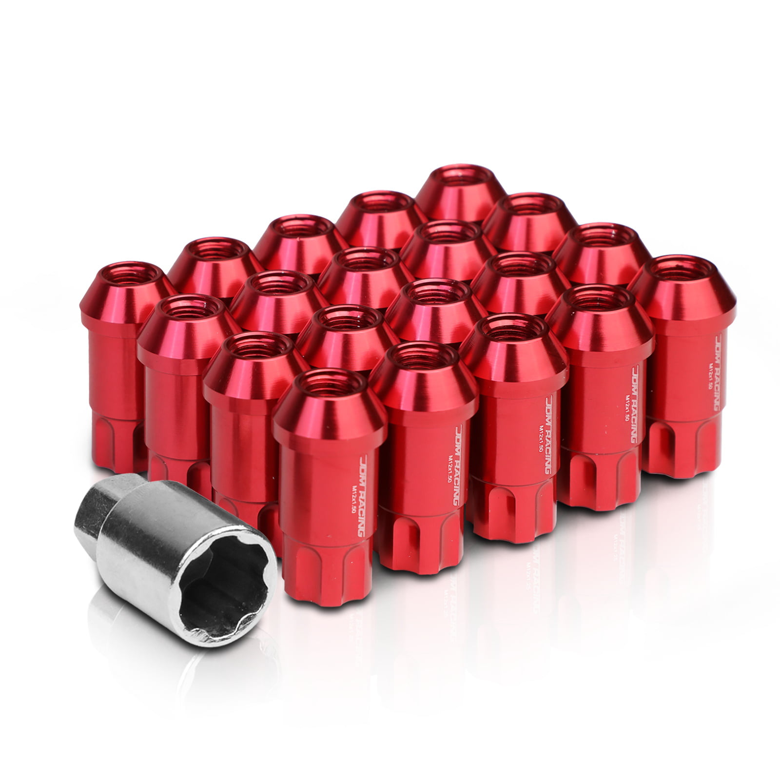 20 PC RED LUG EXTENDED RACING LUG NUTS FOR TIRES/WHEELS/RIMS 50MM 12X1.25 A 