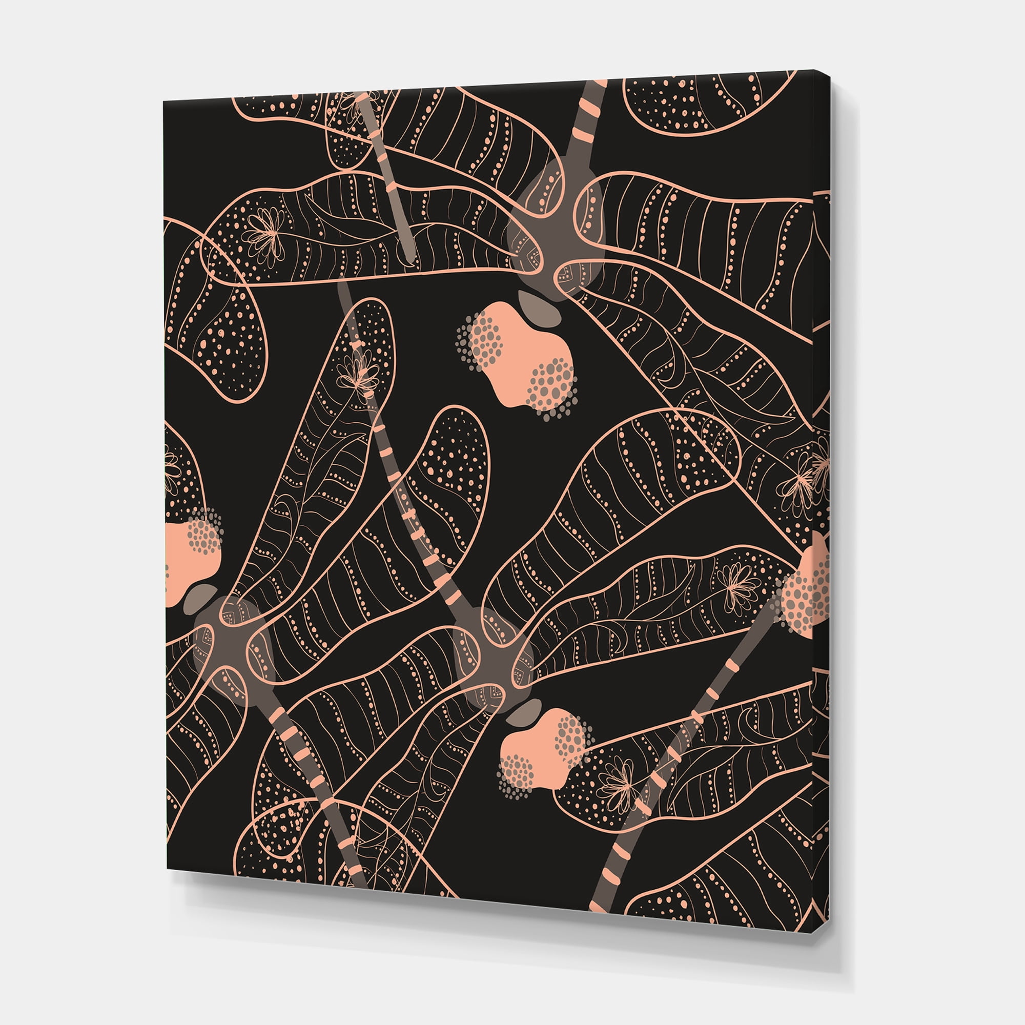 Designart ' Dragonflies With Folk Art Seamless Pattern ' Bohemian & Eclectic Canvas Wall Art Print