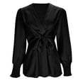thumbnail image 4 of Stamzod Elegant Blouses for Women Dressy Casual V Neck Long Sleeve Tops with Belt Solid Color Work Shirts for Women Black XL, 4 of 8