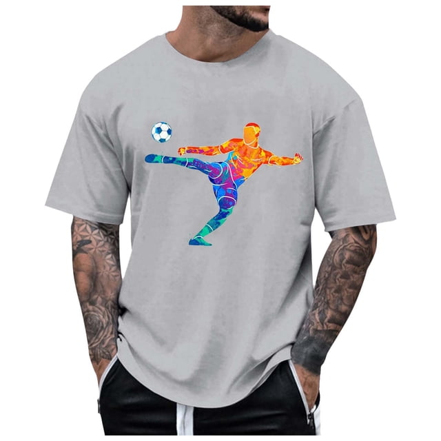 LUOGENLI T-shirts pour Hommes T-shirts d'Été pour Hommes Rue Extérieure Manches Courtes Col Rond t-Shirt Manches Courtes Football Tir Violent 4TG T-shirts Graphiques Vêtements d'Été Gris TTG