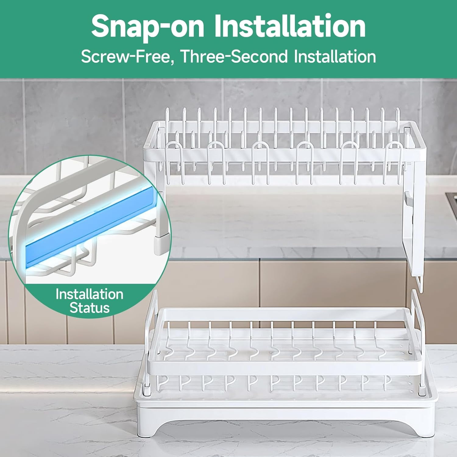 Complete Dish Drying Rack Set: Adjustable Rust-Proof Drainer with Removable Cutlery Caddy & Swivel Spout | White Countertop Space-Saving Organizer for Kitchen