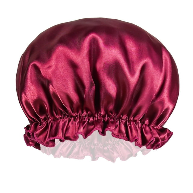 Women's Fashion Bonnet Soft Silk Smooth Double Layered Button Adjustable Hair Hat for Daily Home Comfortable Sleep Hat Red1