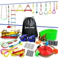 thumbnail image 2 of Just.smile Ninja Slackline Ninja Warrior Obstacle Course for Kids-2x52ft with Swing, Rope Ladder,Climbing Bar,Ring,Outdoor Ninja Course Training Equipment Set for Backyard, multicolour, 2 of 3