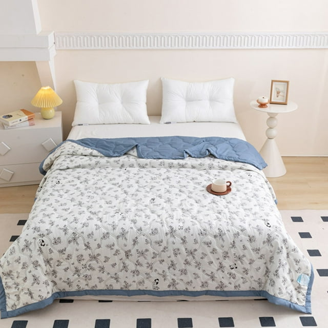 Couette d'Été Fraîche / Coton Lavé Doux pour la Peau / Design Coloré Réactif Imprimé et Uni Réversible / Rembourrage en Polyester Léger et Respirant / 59x39,3 Po / Literie pour Dortoir Étudiant / 1 Pce