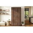 thumbnail image 5 of 2-Door Wooden Wardrobe Armoire with 3 Storage Shelves, Brown, 5 of 9