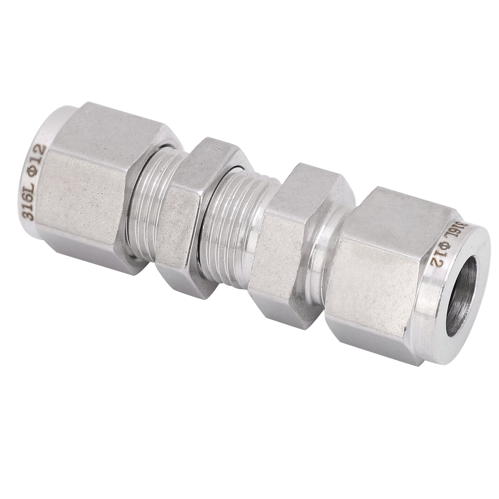 316 Stainless Steel Double Ferrule Compression Fitting Bulkhead Connector Accessory for Water Pipes Gas Pipes and Oil Pipes Ф12