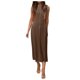 thumbnail image 1 of Vestido largo sin mangas de punto acanalado en contraste para mujer: tejido elástico, largo midi, material de poliéster, tallas S-XL, versátil para cualquier ocasión, 1 of 5