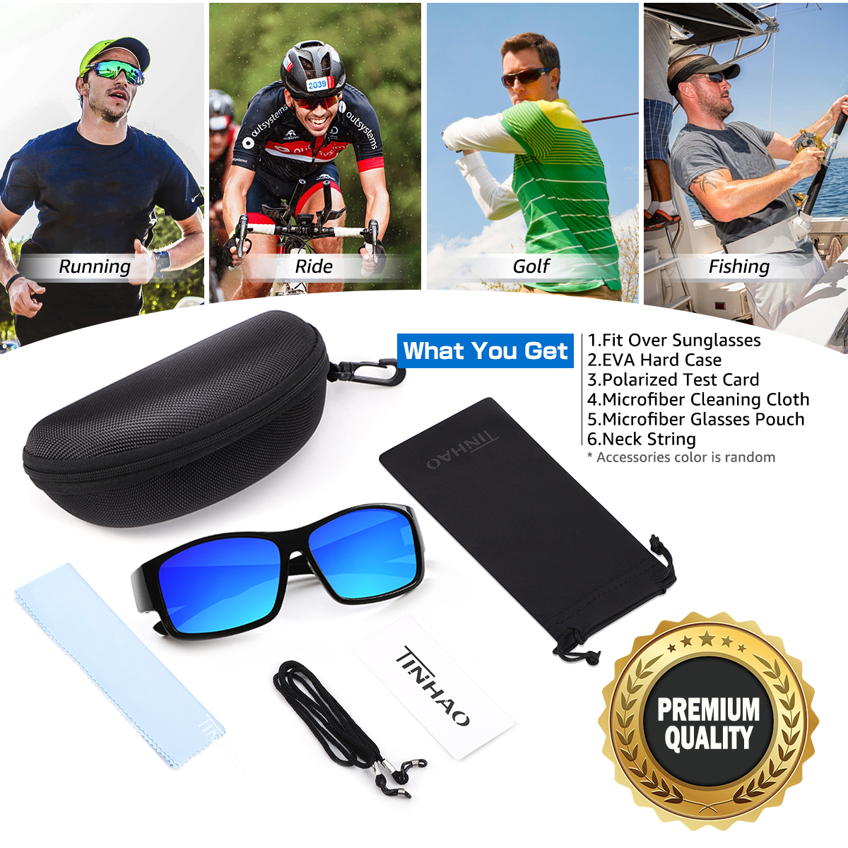 TINHAO Fit-Over Wrap Polarized Sunglasses, Blue photo 6