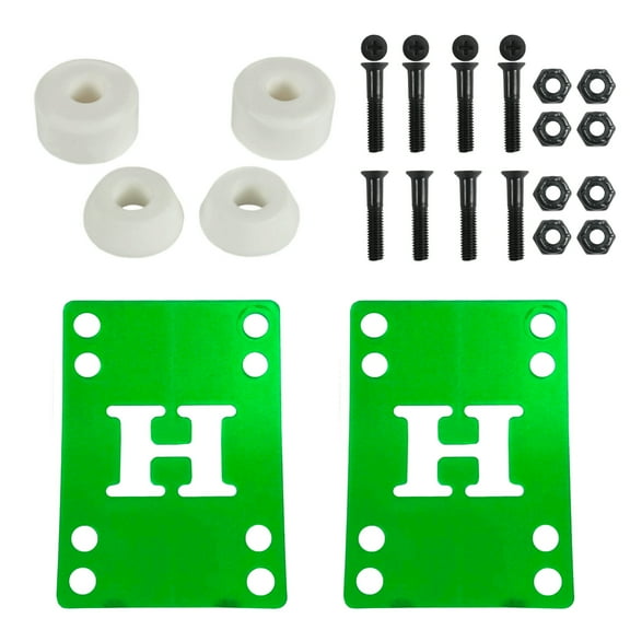 Skateboard Bushings Med 95 with Green Riser Pads and 1" Phillips Hardware