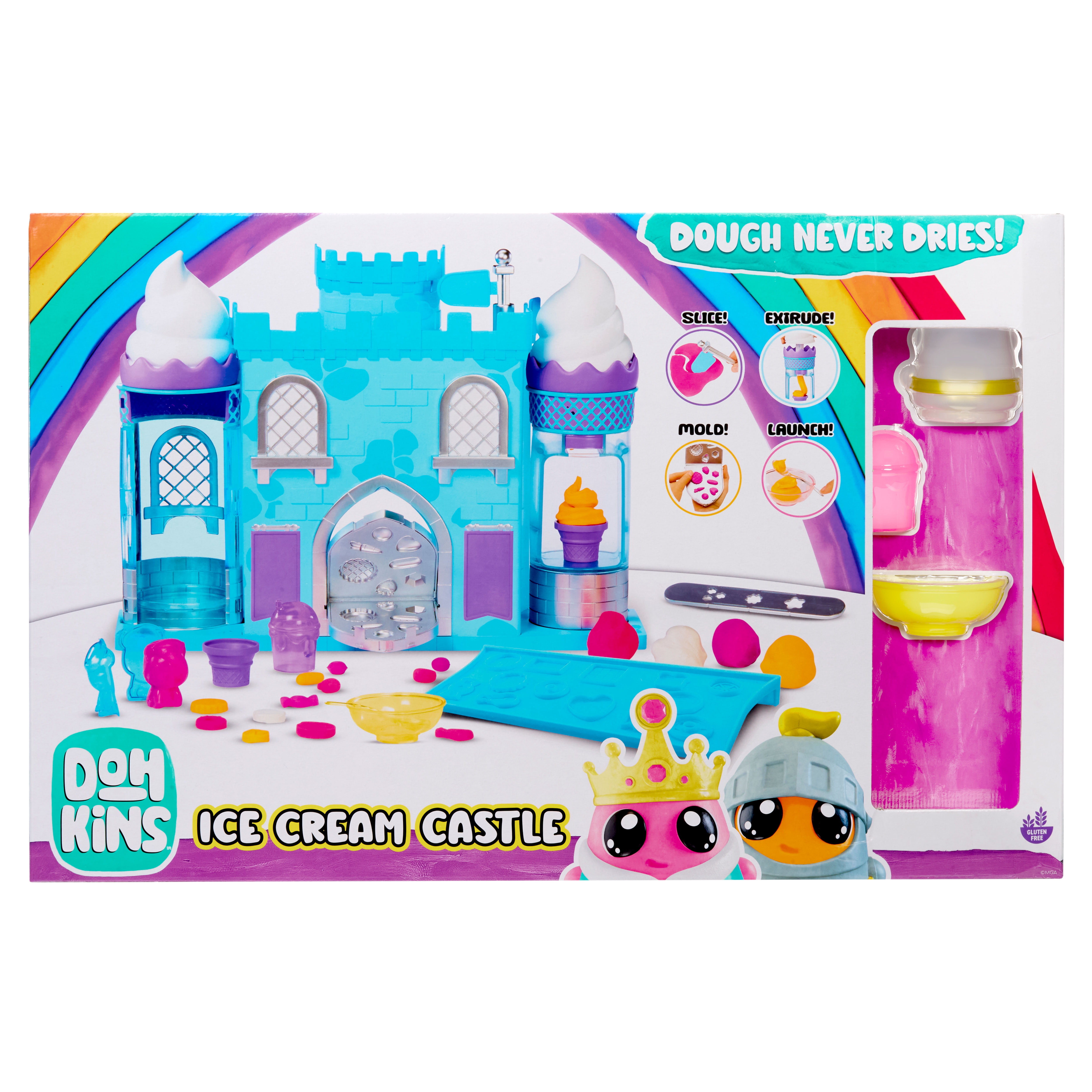 DohKins Ice Cream Castle with Princess & Knight - Dough Never Dries, 10oz scented dough