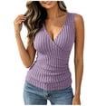 thumbnail image 3 of Women's Casual Solid Color Sleeveless V-Neck Blouses Button Pullover Tops Comfy Stylish Breathable Daily Wear Work Office Outfits | CSEONE,Purple M, 3 of 8