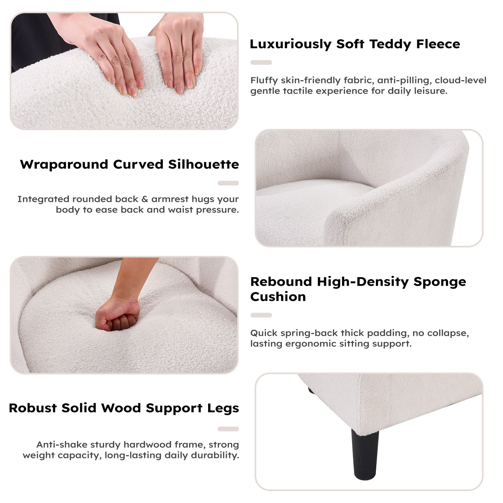 Bonzy Home Accent Barrel Chair, Teddy Fleece Upholstered Club Chair with Armrest Small Reading Chair, for Living Room, Bedroom & Reception Room, Cream
