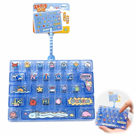 Keyboard Fidget Keychain, 26-in-1 Stress Relief Clicker Toy with Mini Keyboard Design, Portable Button Fidget Gift for Work Travel Focus