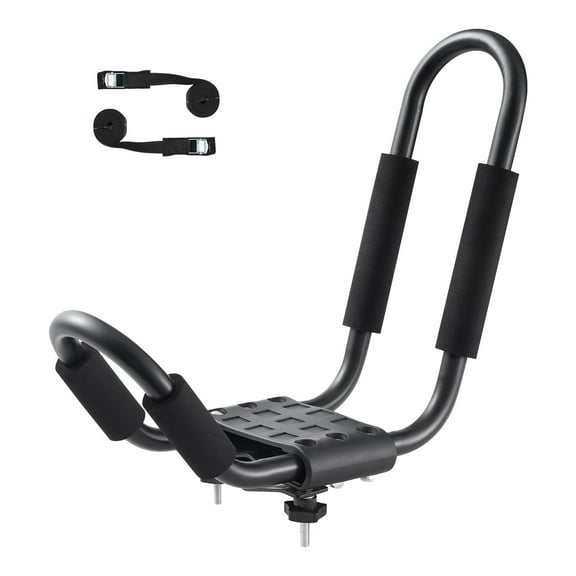 KFFKFF Kayak Car Rack, Set of 2 J-Bars, Cushioned Roof Rack, Upper Position Securing Strap, Transporter for Kayak, Surfboard, Canoe, SUP, Snowboard, Installation on Automobile, SUV, Truck