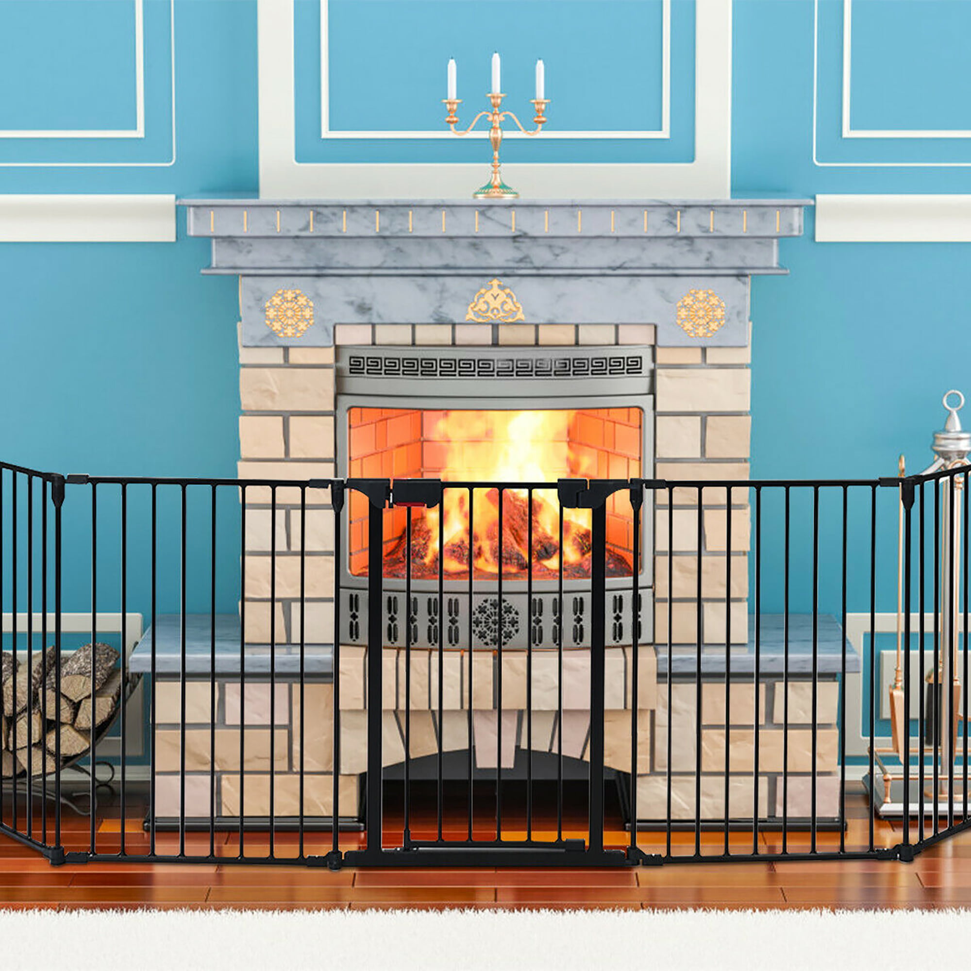 AUXSOUL Metal Fireplace Safety Gate - Hearth Fence For Pets & Kids (Multiple Sizes: 74/118/197)