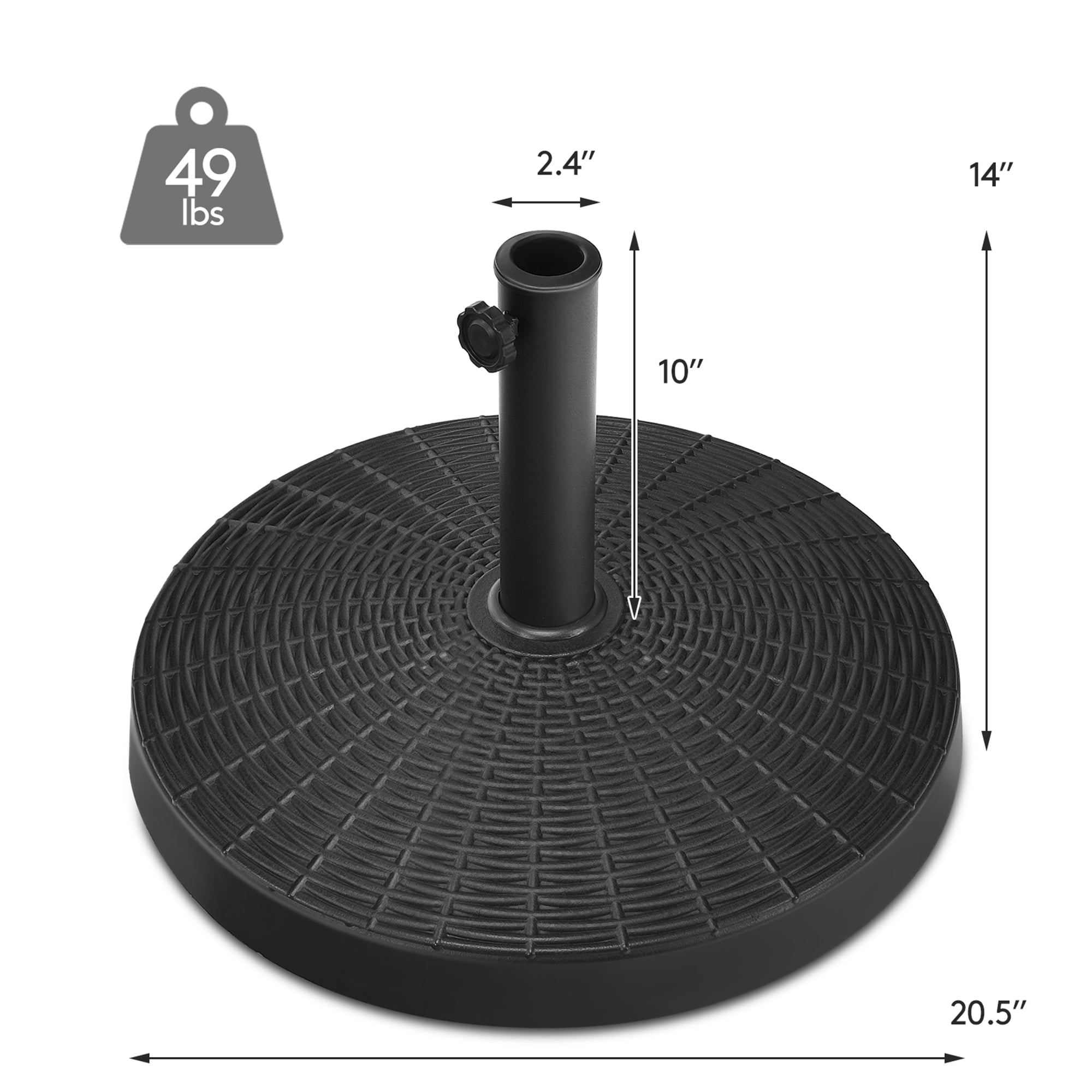 Gymax 49 lbs Round Resin Patio Umbrella Base Stand Holder w/ Adjustable Knob