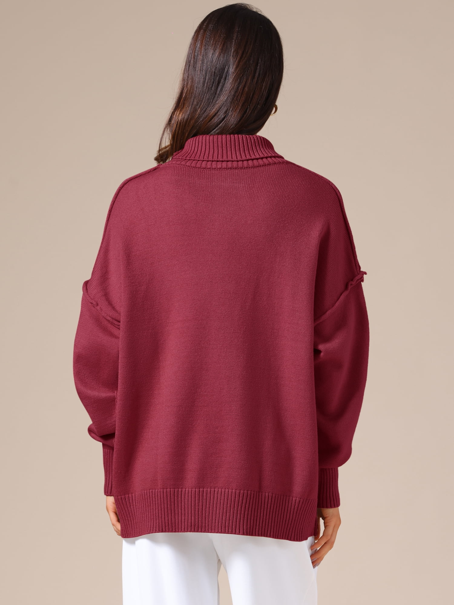 DARING DIVA Women's Oversized Mock Neck Long Sleeve Pullover Sweater 2XL Wine Red