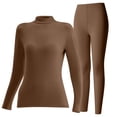 thumbnail image 4 of successthop Womens Thermal Underwear Sets Winter Plus Size Lightweight Soft Long Sleeve Crewneck Tops and Leggings Brown, 4 of 5