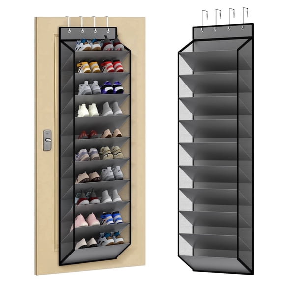 KEEPJOY 10 Tiers Mesh Over Door Shoe Organizer Storage, Hanging Shoe Holder for Door with Large Deep Pockets, Holds 20-30 Pairs of Shoes,Grey
