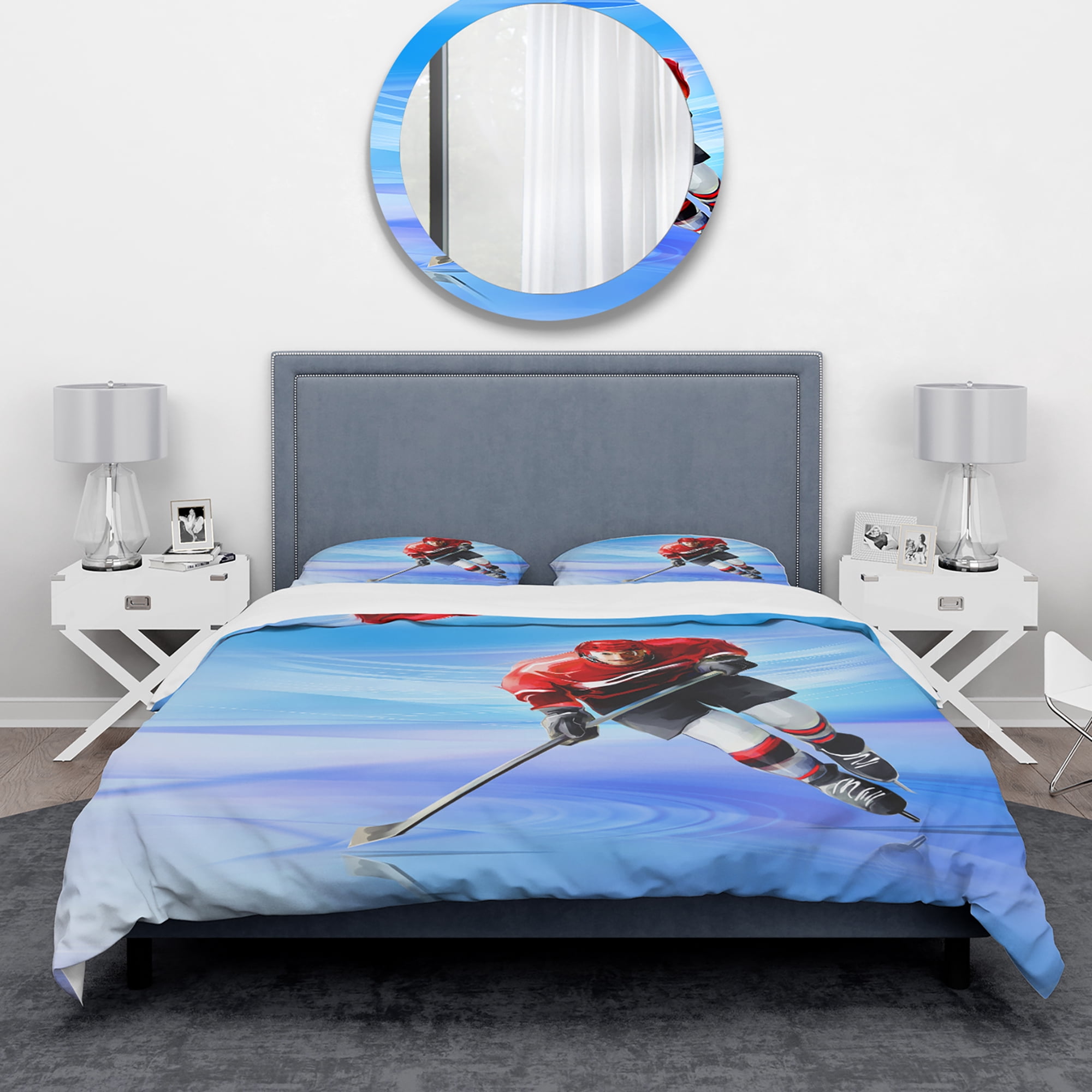 Designart 'Male Hokey Player' Abstract Portrait Duvet Cover Set