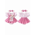 thumbnail image 2 of BemeyourBBs Newborn Baby Girls Summer Clothes Infant Baby Girl Bear Outfits Short Sleeve Bear Embroidery Dot False Two-Piece Romper Bodysuit Playsuit with Headband, 2 of 9