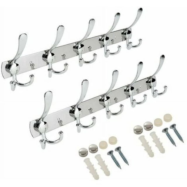 Stainless Steel Wall Coat Rack, Silver Coat Hooks Wall Hook (15 Hooks, 2 Packs)