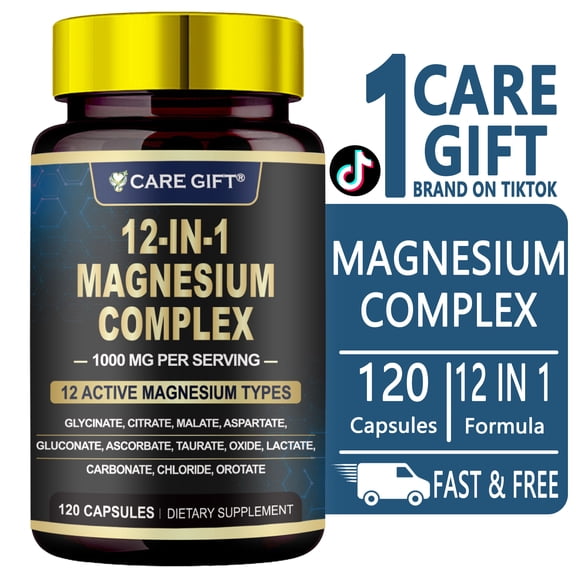 12-in-1 Magnesium Complex 1000mg - High Absorption Multi-Source Mineral Supplement with Glycinate Citrate Malate for Nighttime Sleep Muscle, 120ct
