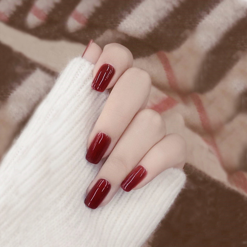 24pcs Set Simple Design Pure Color Fake Nail Long Nail Art Tips With Glue Ladies Sexy Wine Red Color False Nails Walmart Com