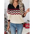 thumbnail image 2 of Women’s Christmas Chevron Striped Polo Collar Sweater, Long Sleeve Vintage Fair Isle Knit Pullover, 2 of 11