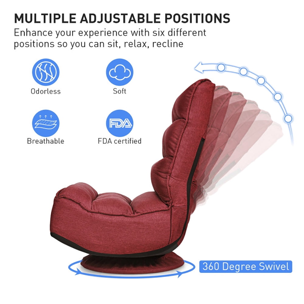 Finihen 360 Degree Swivel Floor Chair, 5-Position Folding Floor Gaming Chair, Lazy Lounge Chair for Relaxing Reading Gaming TV Watching, Dark Red Finihen 360 Degree Swivel Floor Chair, 5-Position Folding Floor Gaming Chair, Lazy Lounge Chair for Relaxing Reading Gaming TV Watching, Dark Red