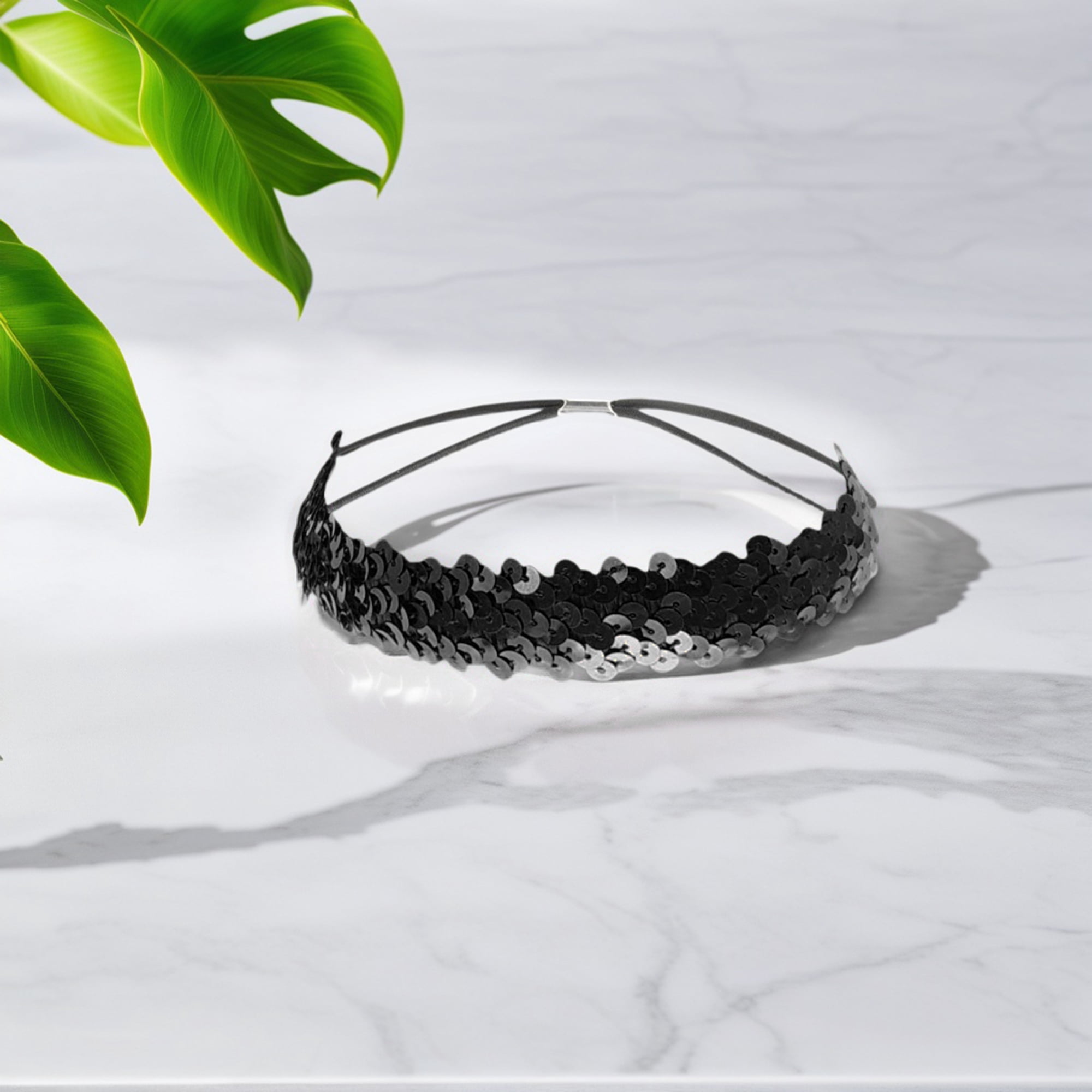 Unique Bargains Elastic Band Sequins Headbands 1 Pc Black