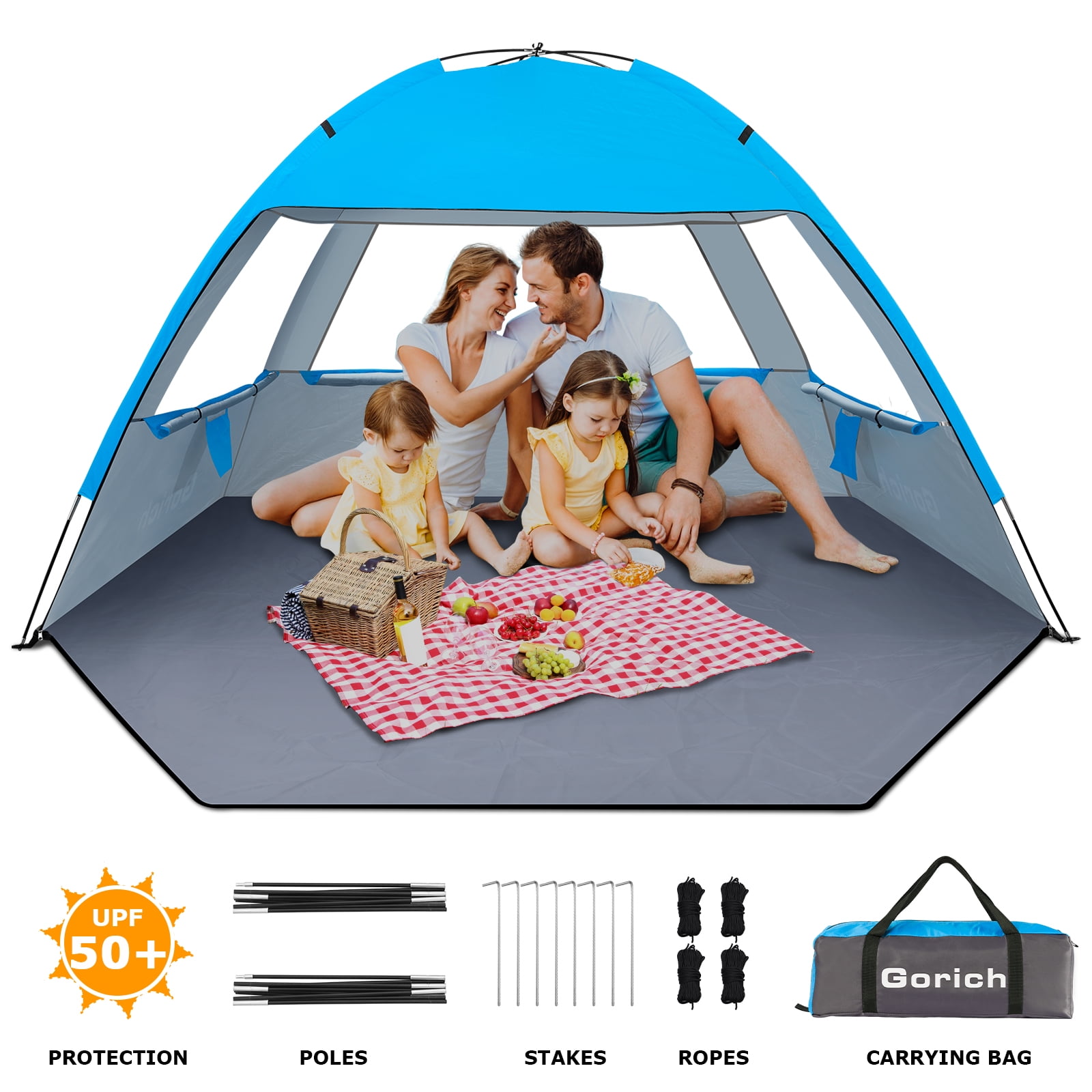 Gorich Beach Tent, Beach Shade Tent for 45 Person with UPF 50+ UV Protection, Portable Beach