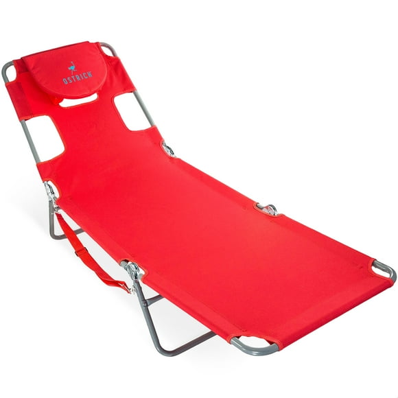 Ostrich Chaise Lounge, Facedown Beach Camping Pool Tanning Chair, Red