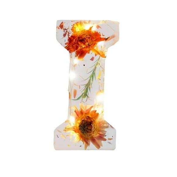 Handmade Floral Resin Night Light with LED Light Dried Flowers Alphabet Design for Bedroom Nursery etc