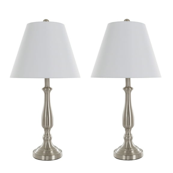 Lavish Home Brushed Steel Table Lamps – Traditional Accent Lights with LED Bulbs Included, Set of 2