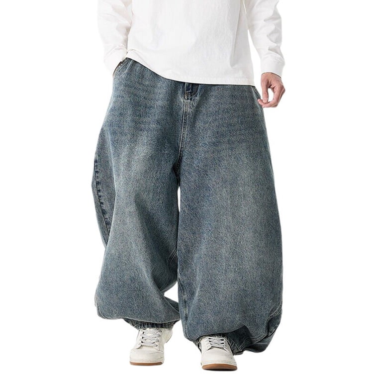 パンツ not dyed Super baggy denim XIAOCHA Mens Faded Wash Denim Pant Super Baggy Full Length High