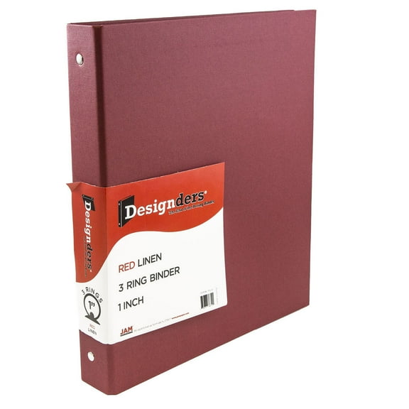 JAM Paper Linen 1 in Binders, 3 Metal Rings, Red, 1/Pack