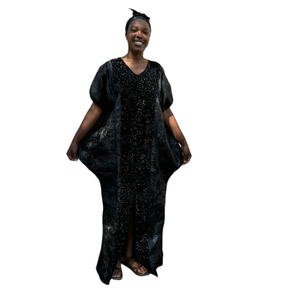 African Unique Rich Aunty Black Damask Brocade Boubou/Maxi Dress