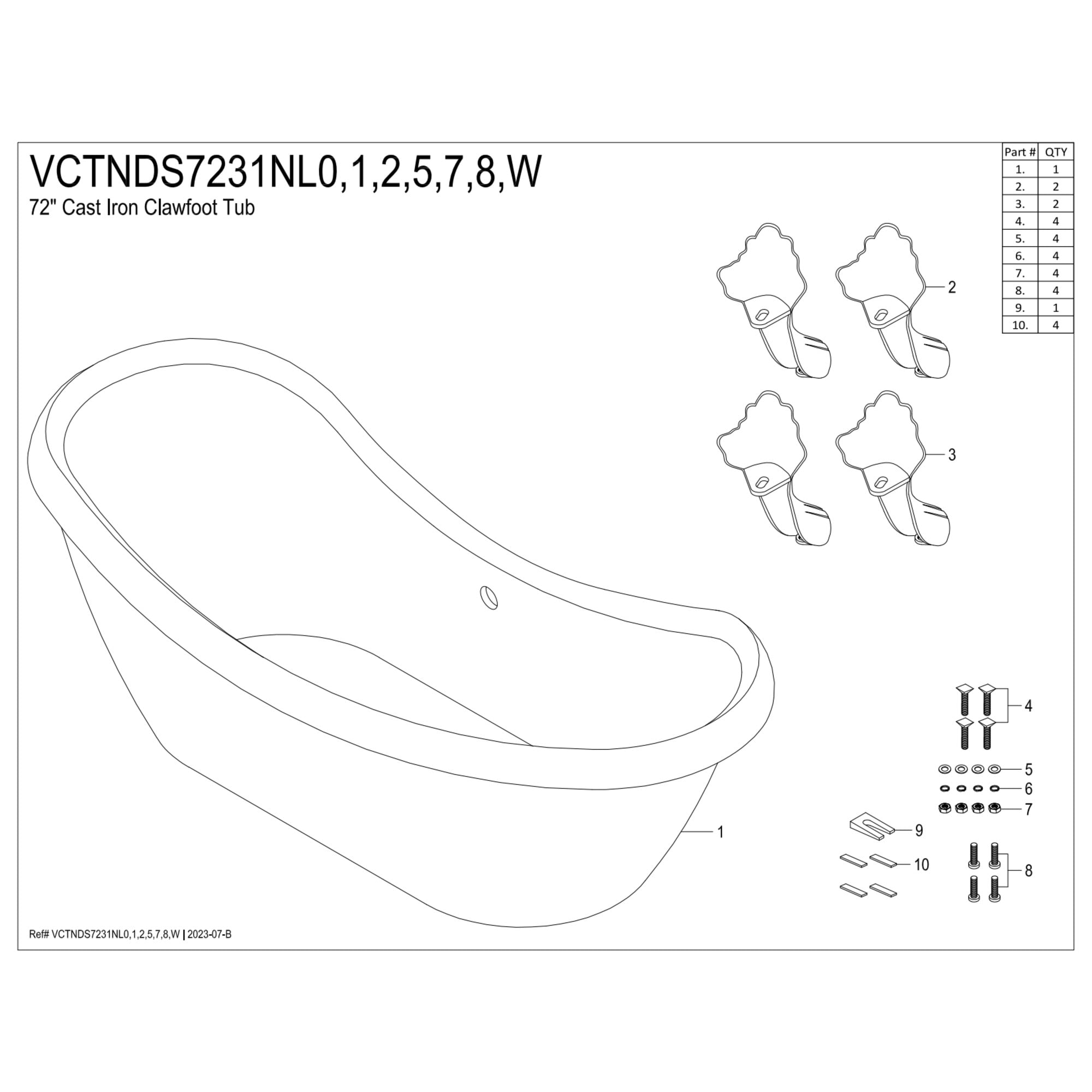 Aqua Eden VCTNDS7231NL1 72" Cast Iron Oval Double Slipper Clawfoot Tub (No Faucet Drillings), White/Polished Chrome