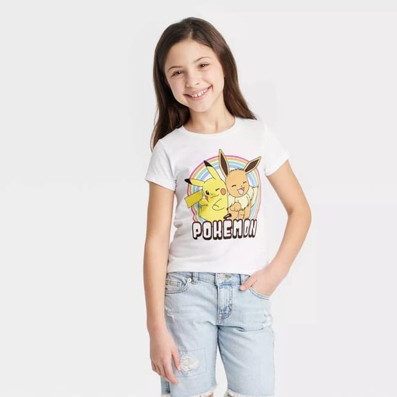 Girls' Pokémon Eevee Pikachu Short Sleeve Graphic T-Shirt White