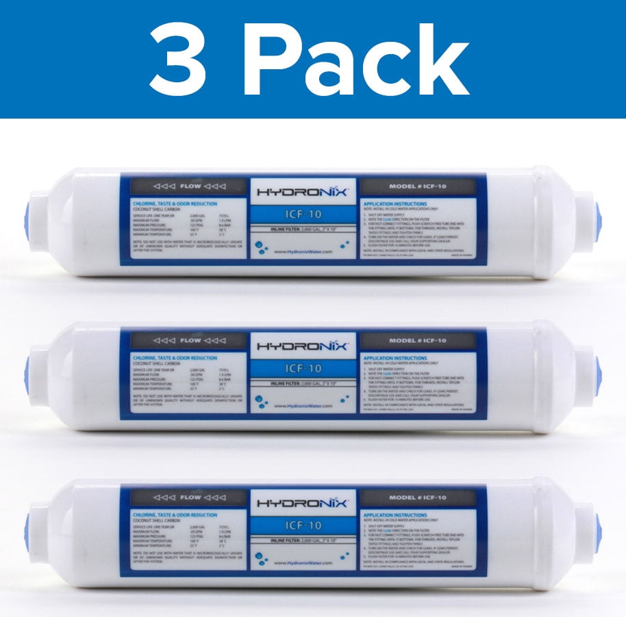 3 Pack Hydronix ICF10 Reverse Osmosis Post Polishing, Fridge & Ice