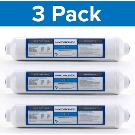 3 Pack - Hydronix ICF-10 Reverse Osmosis Post Polishing, Fridge & Ice Inline Coconut GAC Water Filter, 2000 Gal 1/4