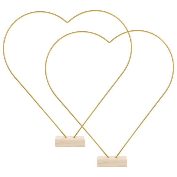 Metal Heart Hoop Centerpiece with Wooden Stand for Table Wedding Decor